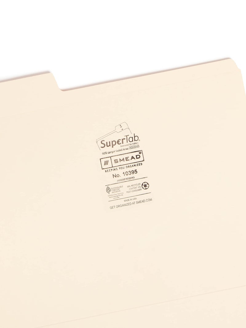 Smead SuperTab File Folder, Oversized Reinforced 1/3-Cut Tab, Guide Height, Letter Size, Manila, 100 Per Box (10395) - Image 3